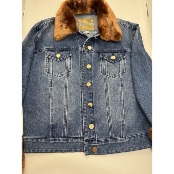 Michael Kors Faux Fur Collar Denim Jacket Size M-L - Picture 12 of 16